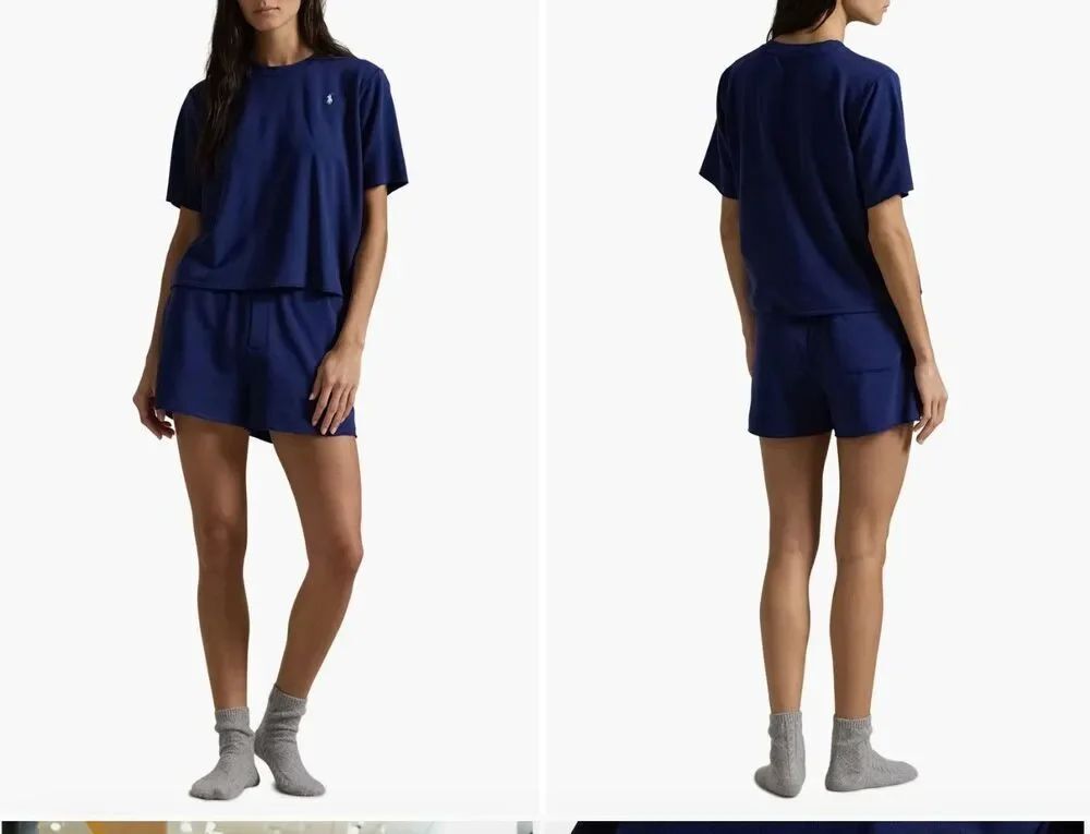 Polo Ralph Lauren Navy Logo Short Sleeve Crew Neck Pajama Set Women’s Medium New